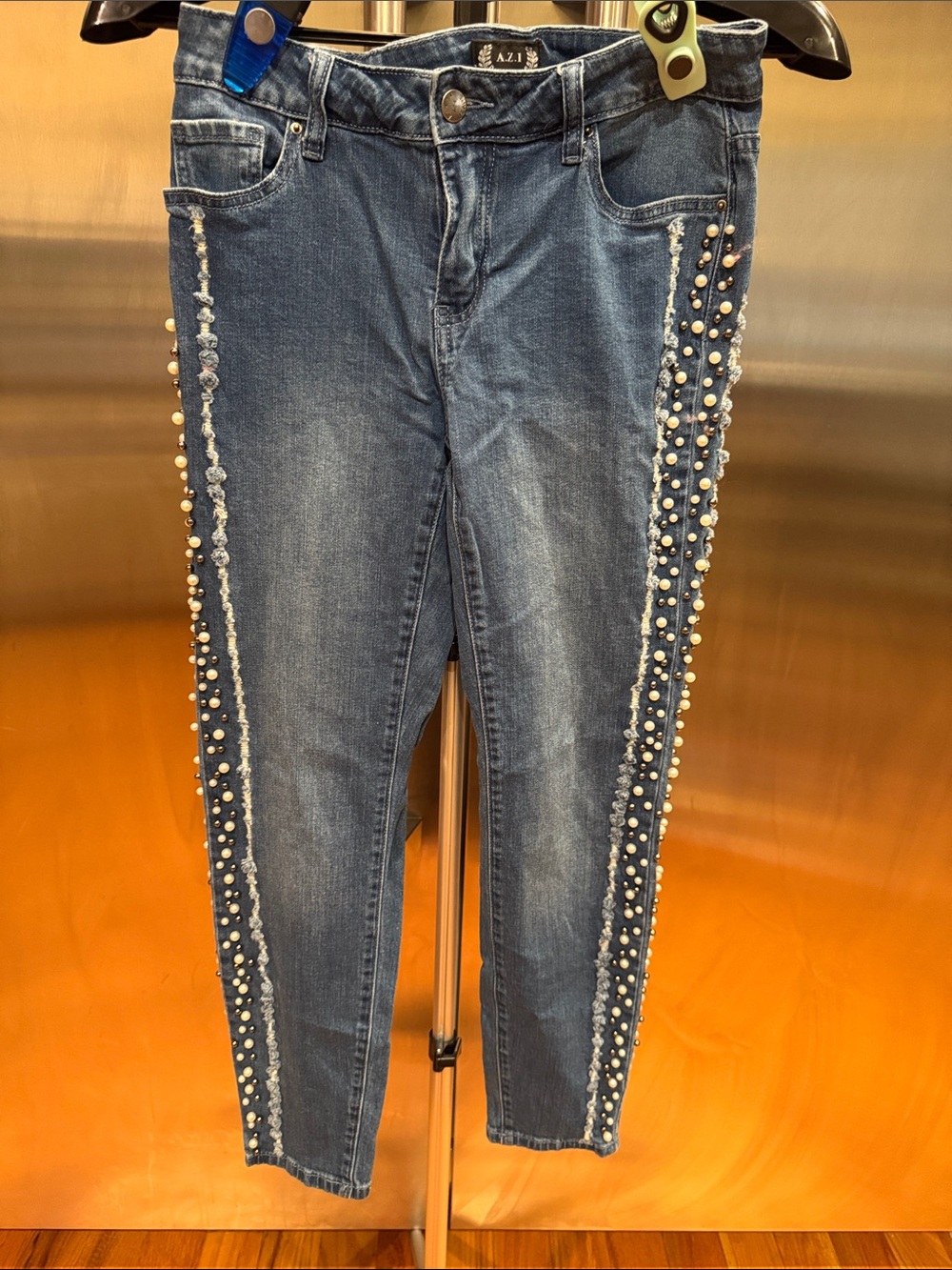 Azi Pearl-Trim Skinny Jeans